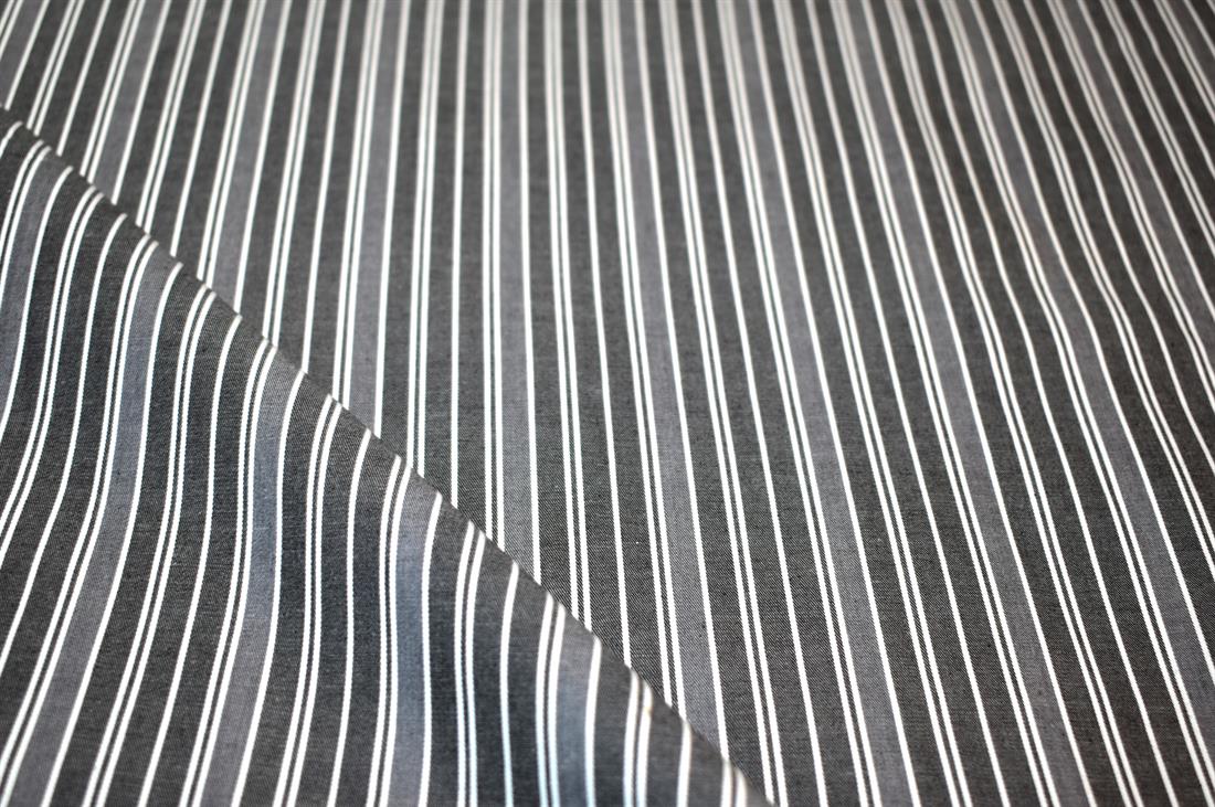 Grey & Black Strips Medium Weight Washed Denim