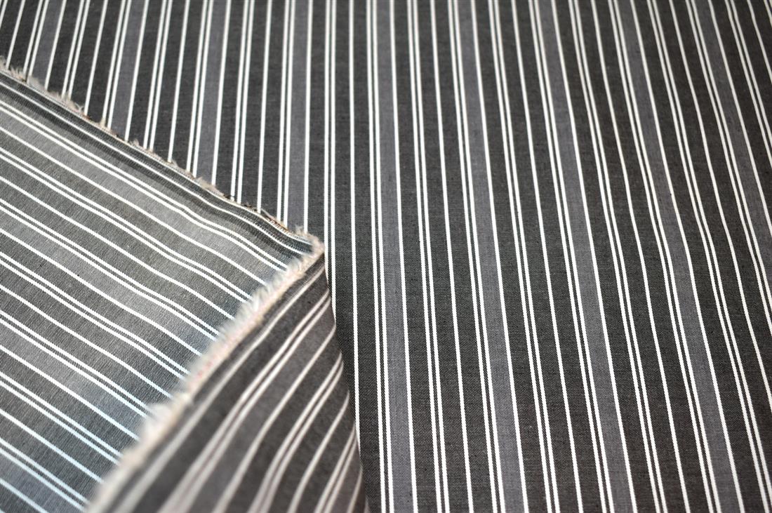 Grey & Black Strips Medium Weight Washed Denim