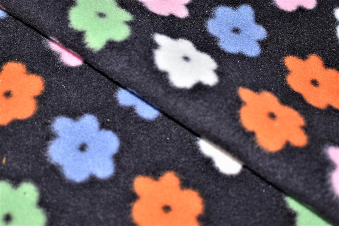 Black Arty Flowers Printed Polar Fleece