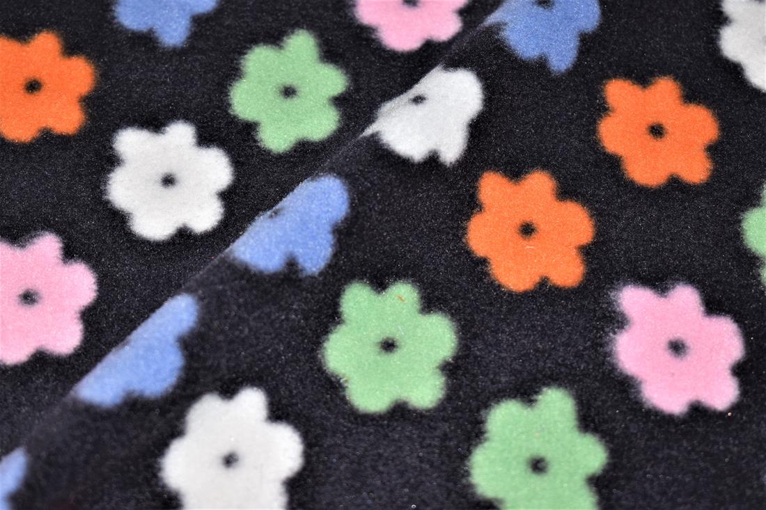 Black Arty Flowers Printed Polar Fleece
