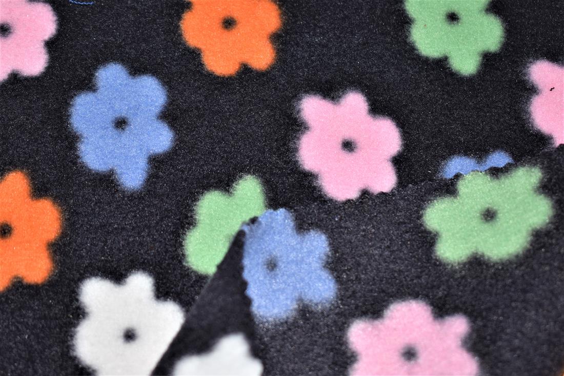 Black Arty Flowers Printed Polar Fleece