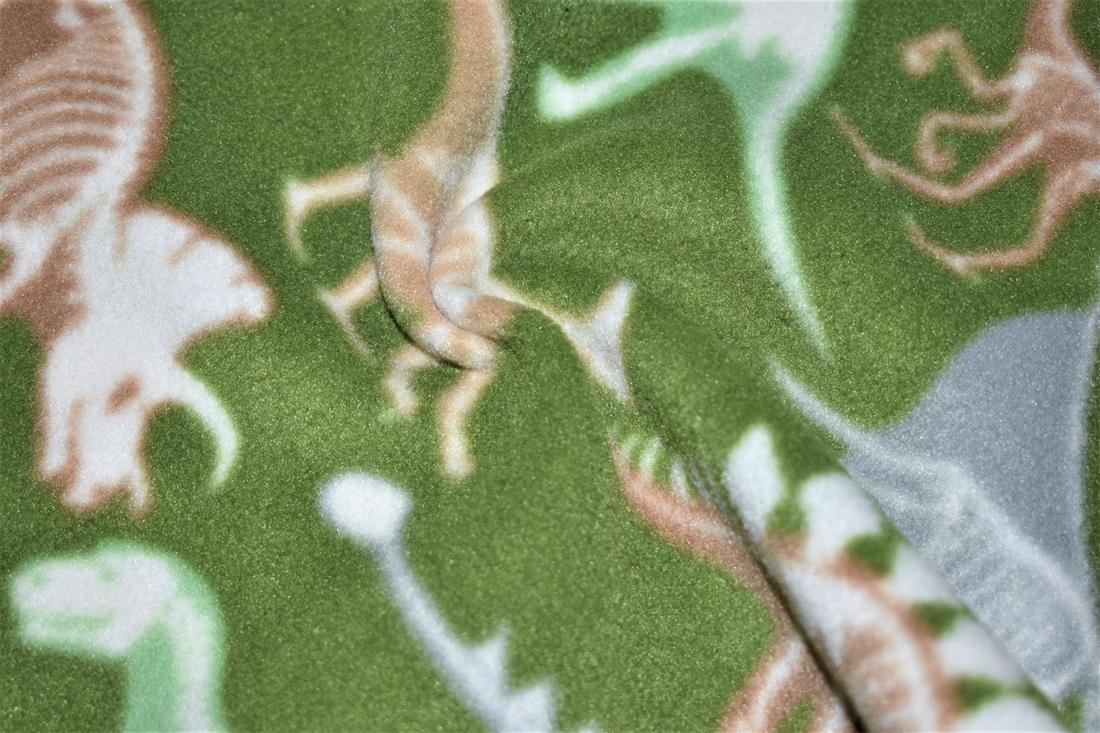 Dark Olive Dino Bones Printed Polar Fleece