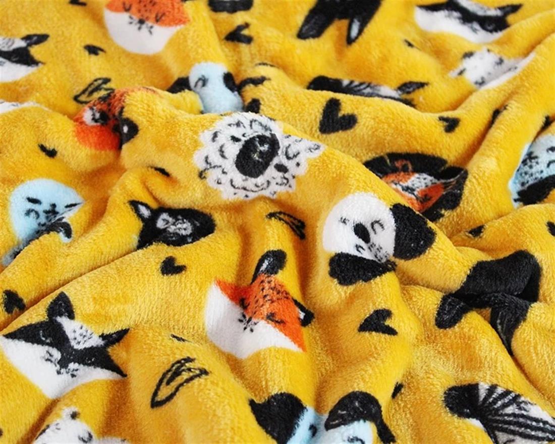 Mustard Cute Animals Cuddle Fleece
