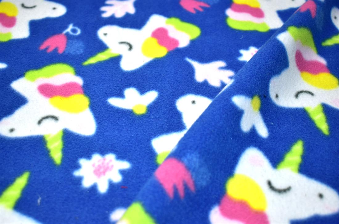 Blue Unicorns Printed Fleece Fabric