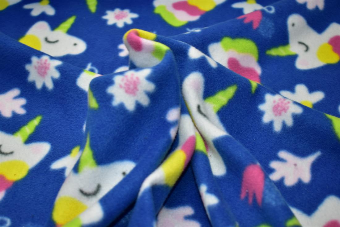 Blue Unicorns Printed Fleece Fabric