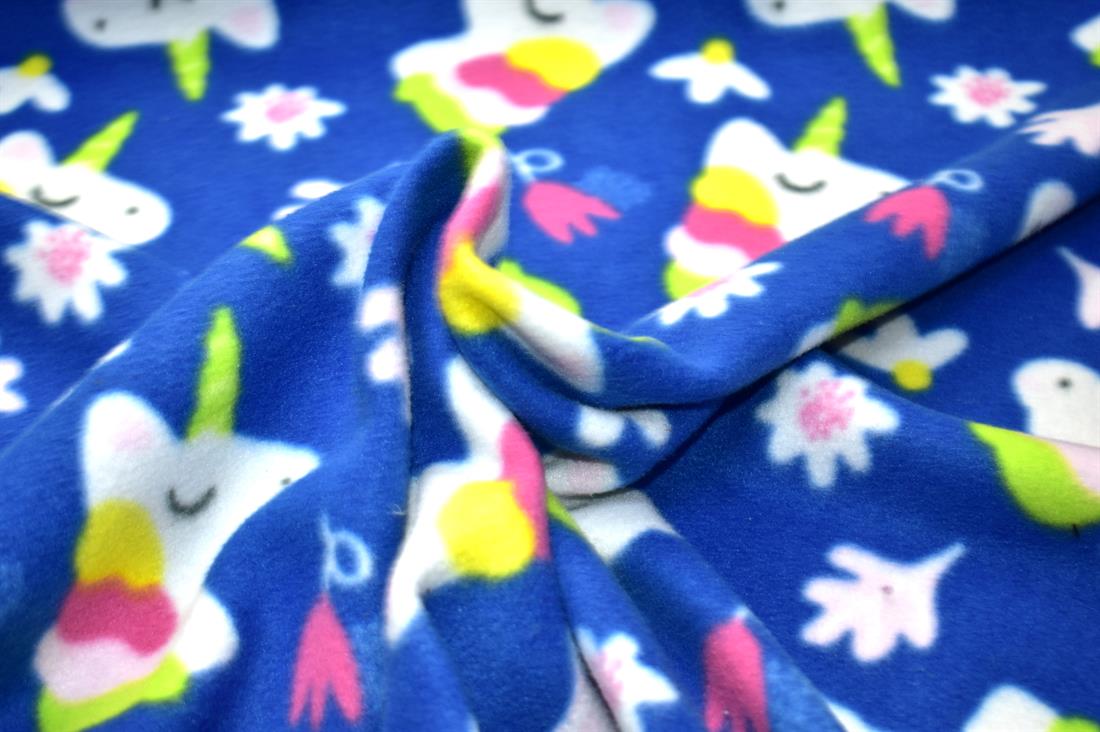 Blue Unicorns Printed Fleece Fabric