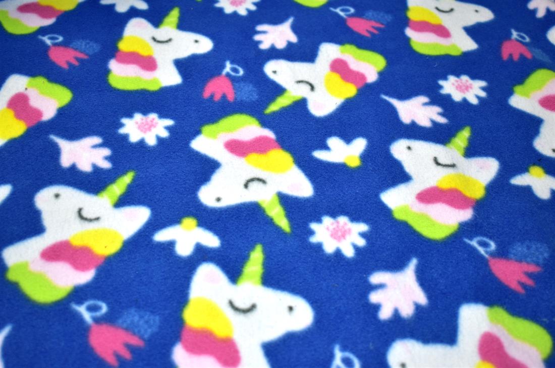 Blue Unicorns Printed Fleece Fabric