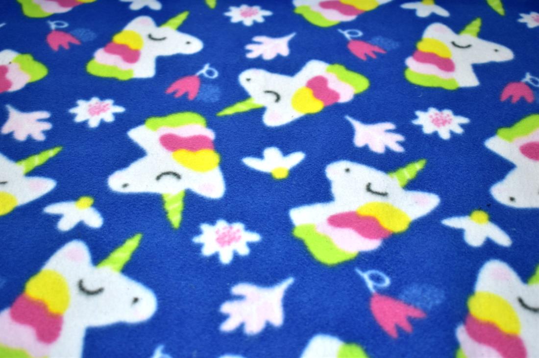 Blue Unicorns Printed Fleece Fabric