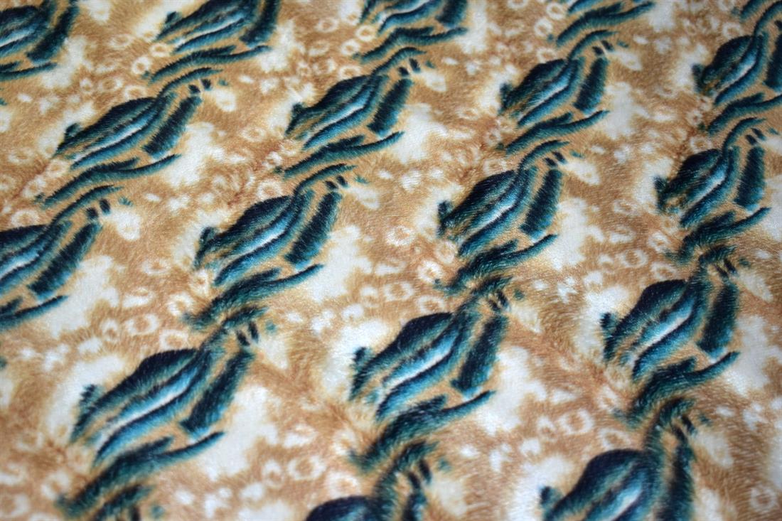 Beige & Green Printed Single Side Soft Fleece Fabric