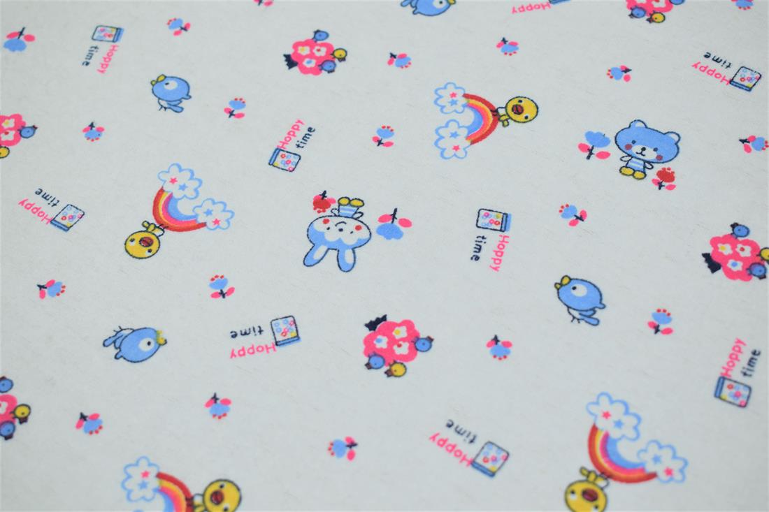 White 100% Brushed Cotton Fabric, Happy Time Winceyette Print