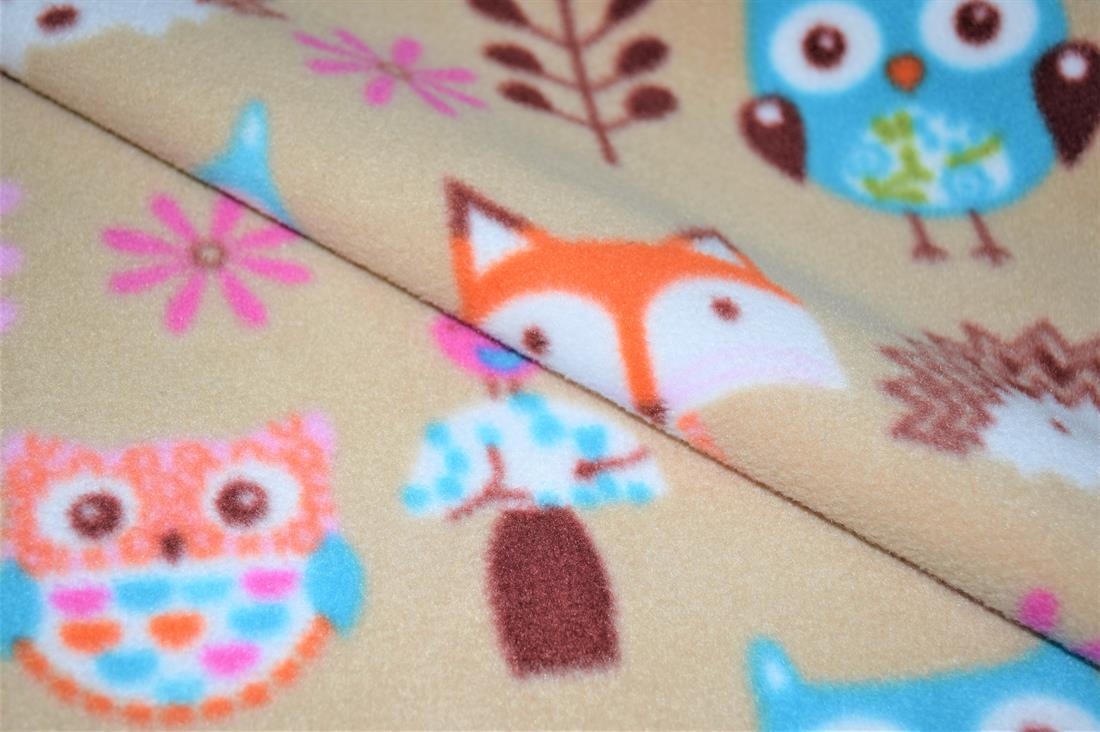 Beige Forest Animals Polar Fleece