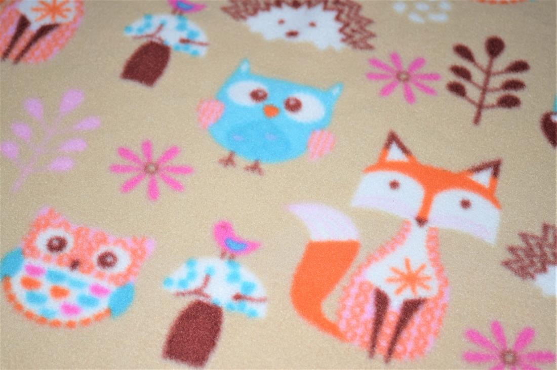 Beige Forest Animals Polar Fleece