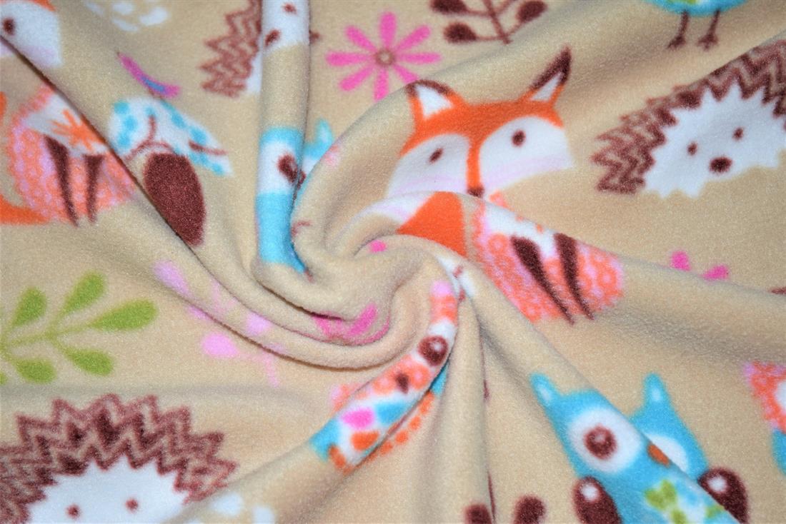 Beige Forest Animals Polar Fleece