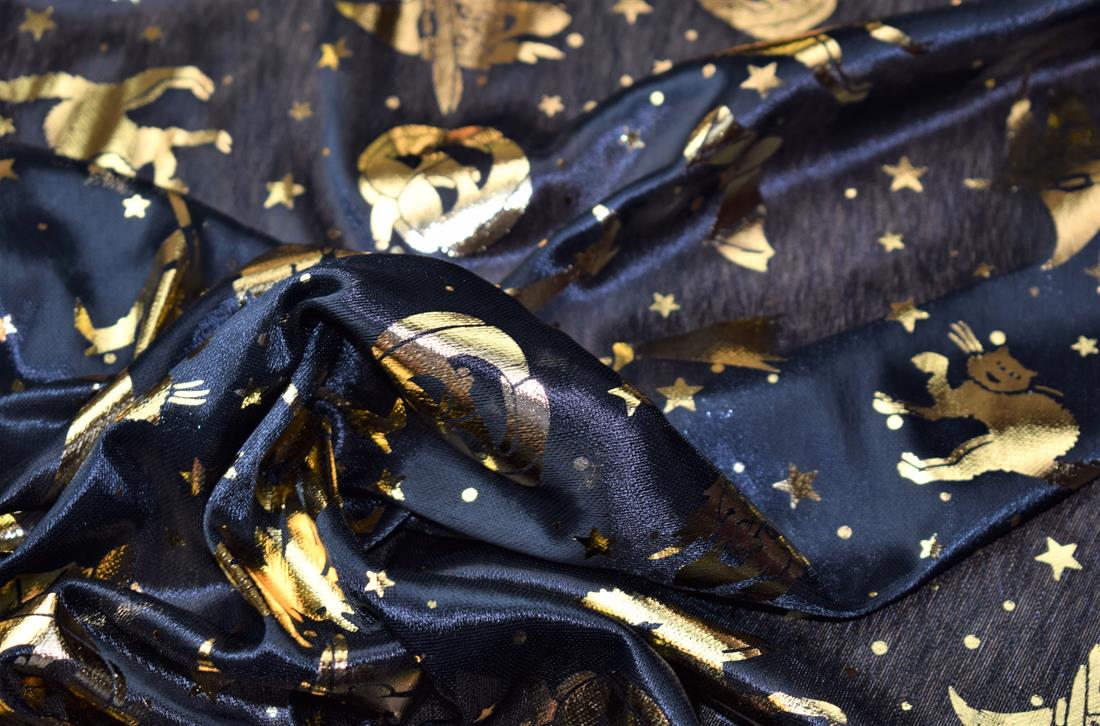 Halloween Pumpkin Print Stretch Lightweight Foil Mesh Fabric