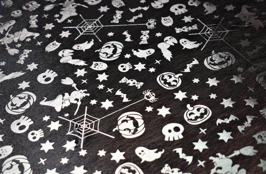 Pumpkin & Spider Web Print Halloween Stretch Lightweight Foil Mesh…
