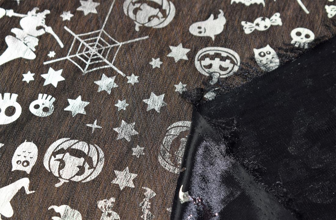 Pumpkin & Spider Web Print Halloween Stretch Lightweight Foil Mesh…