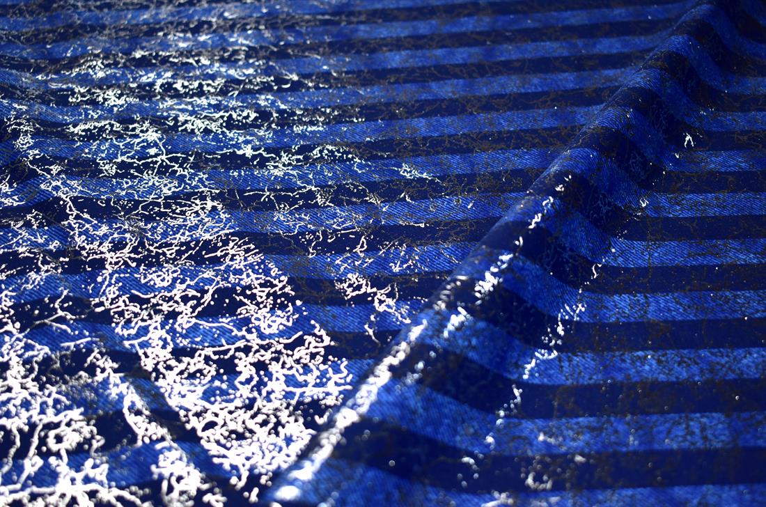 Royal Blue & Navy Printed Stretchy Metallic Look Foil Jersey