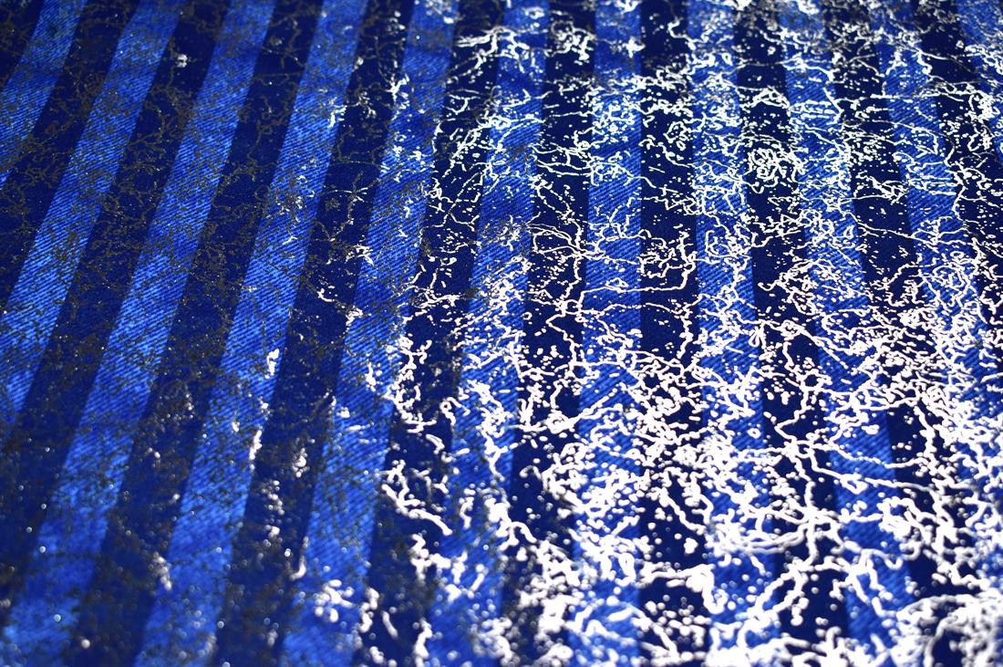 Royal Blue & Navy Printed Stretchy Metallic Look Foil Jersey