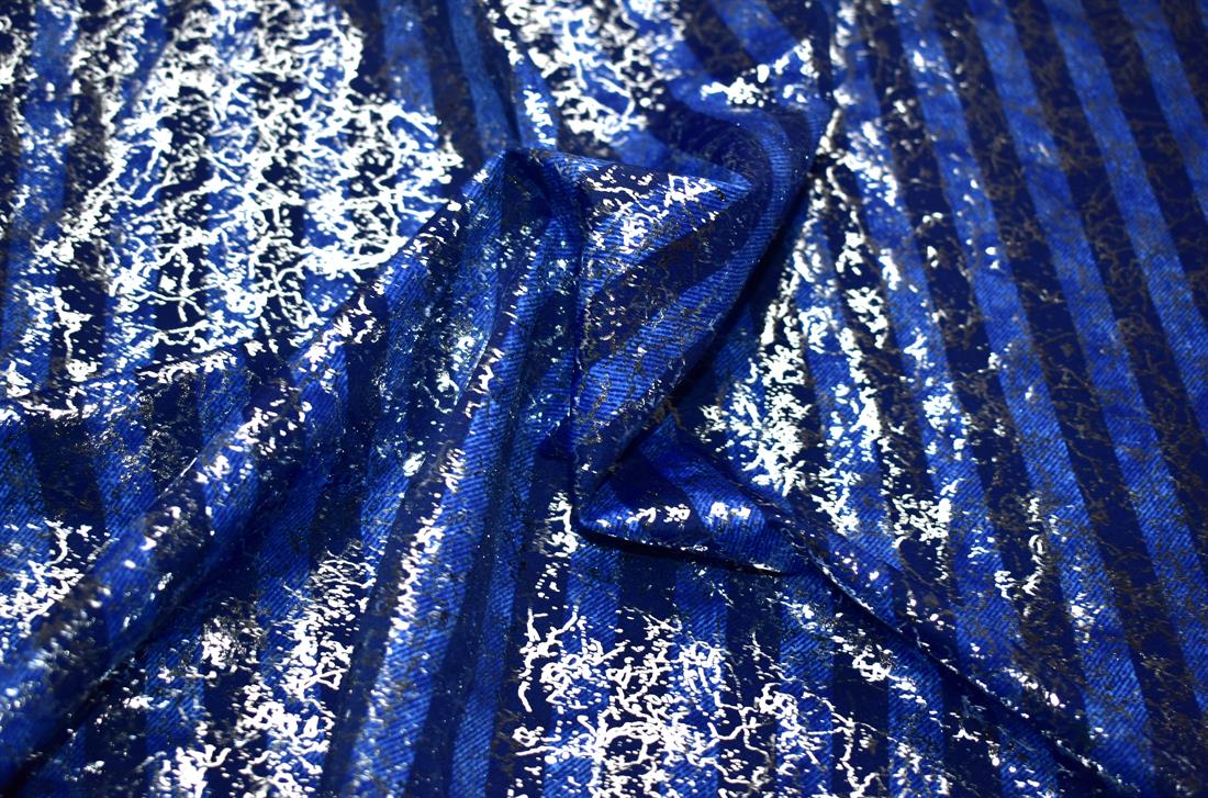 Royal Blue & Navy Printed Stretchy Metallic Look Foil Jersey