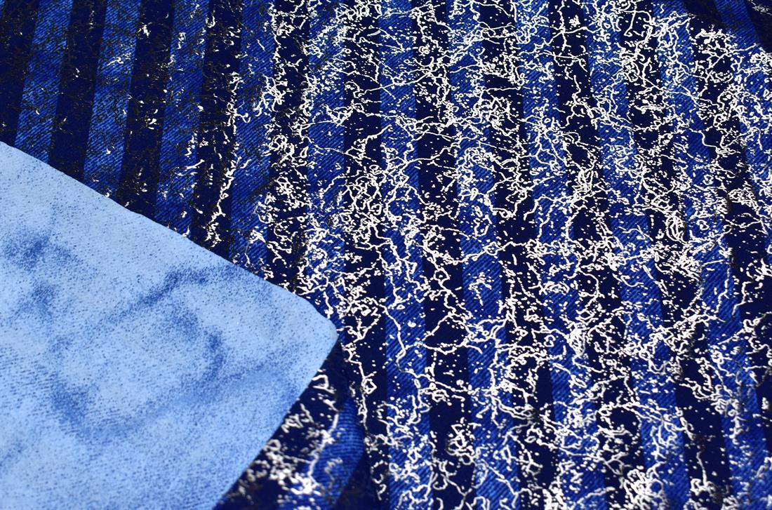 Royal Blue & Navy Printed Stretchy Metallic Look Foil Jersey