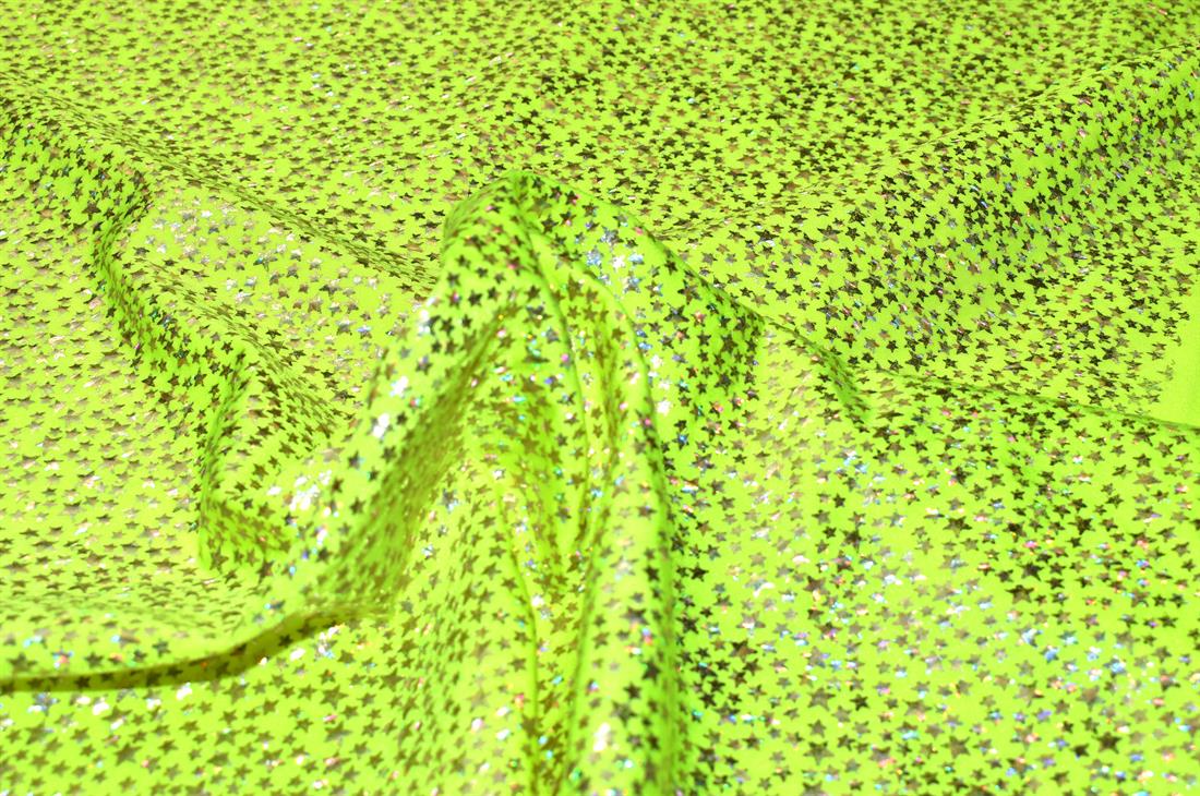 Flo Lime Printed Stretchy Metallic Look Foil Jersey