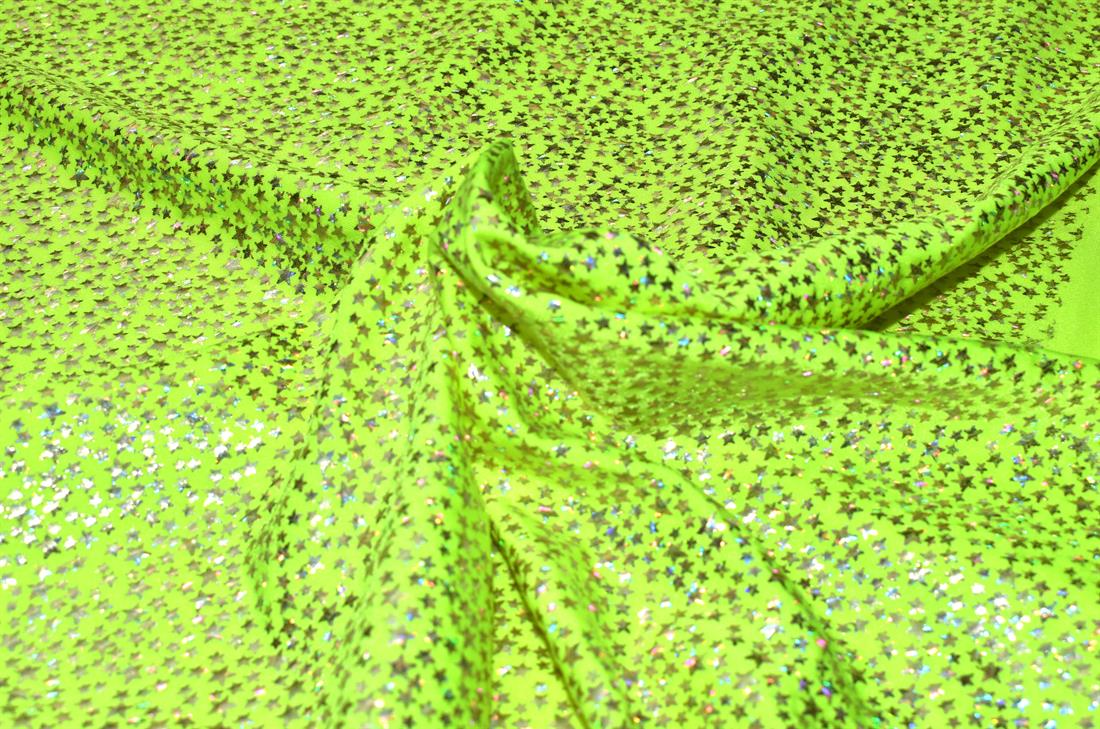 Flo Lime Printed Stretchy Metallic Look Foil Jersey