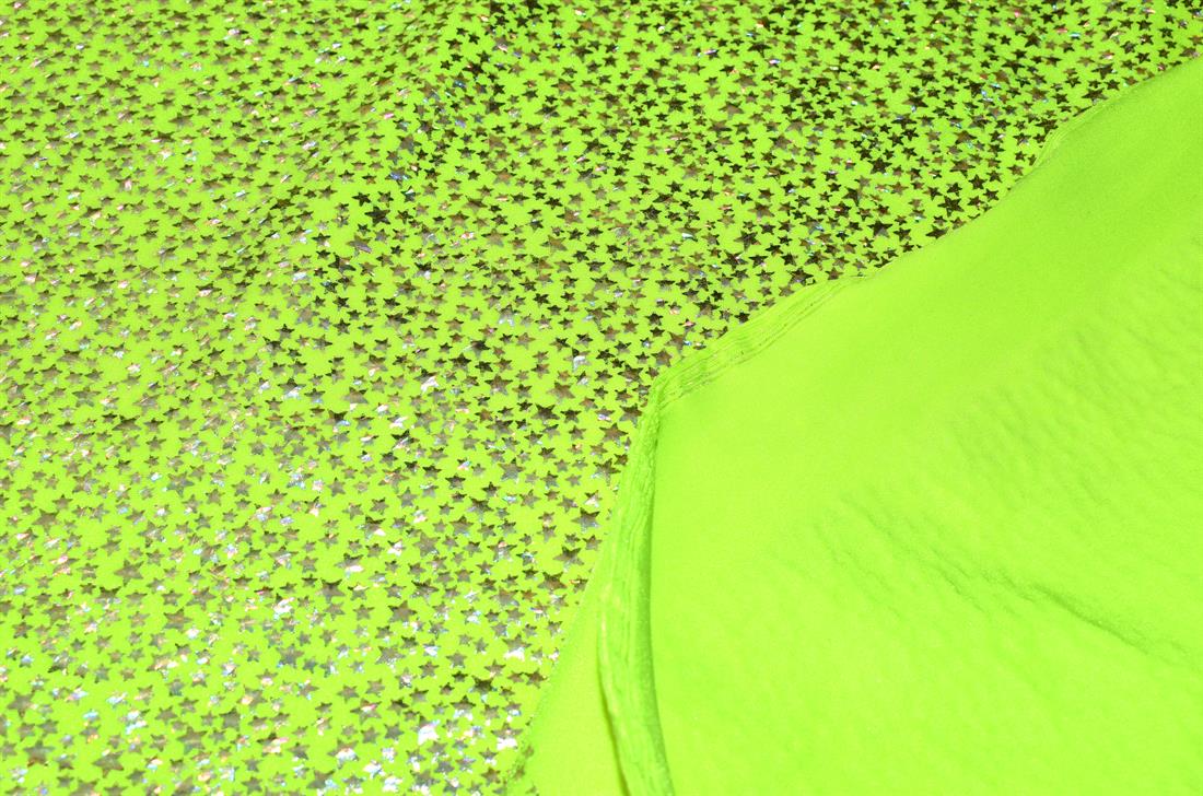 Flo Lime Printed Stretchy Metallic Look Foil Jersey