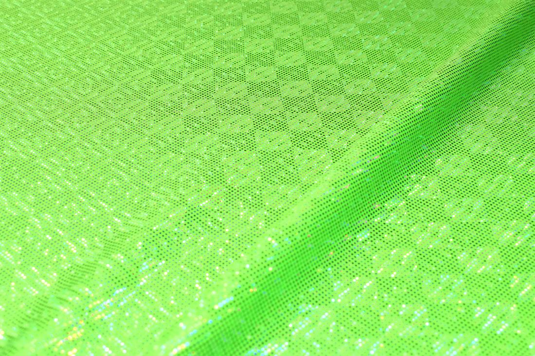 Lime Green Printed Stretchy Metallic Look Foil Jersey
