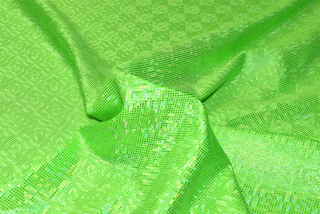 Lime Green Printed Stretchy Metallic Look Foil Jersey