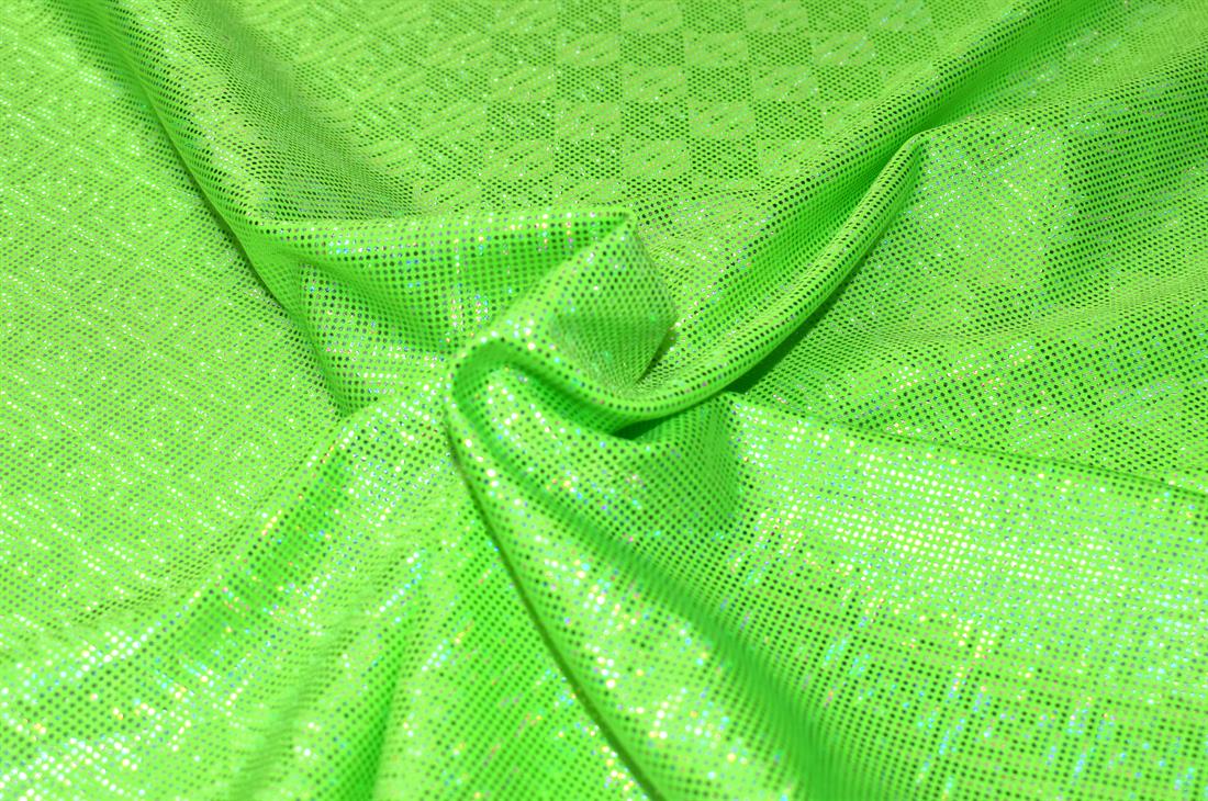 Lime Green Printed Stretchy Metallic Look Foil Jersey