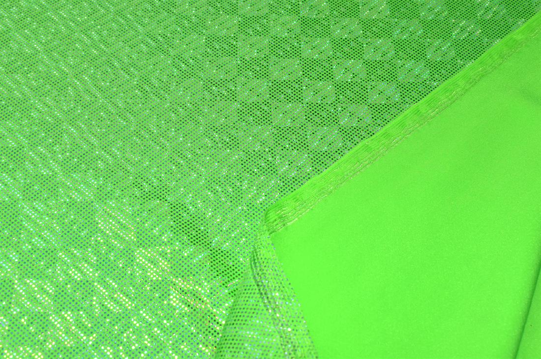 Lime Green Printed Stretchy Metallic Look Foil Jersey