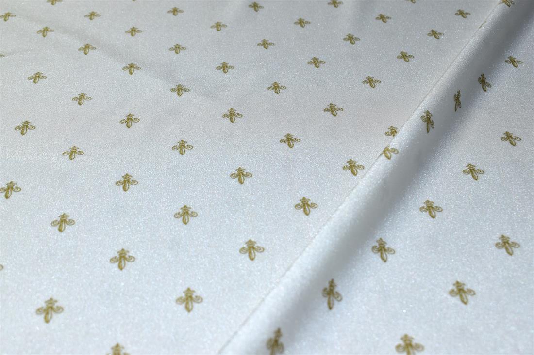 Cream Printed Stretchy Metallic Look Foil Jersey