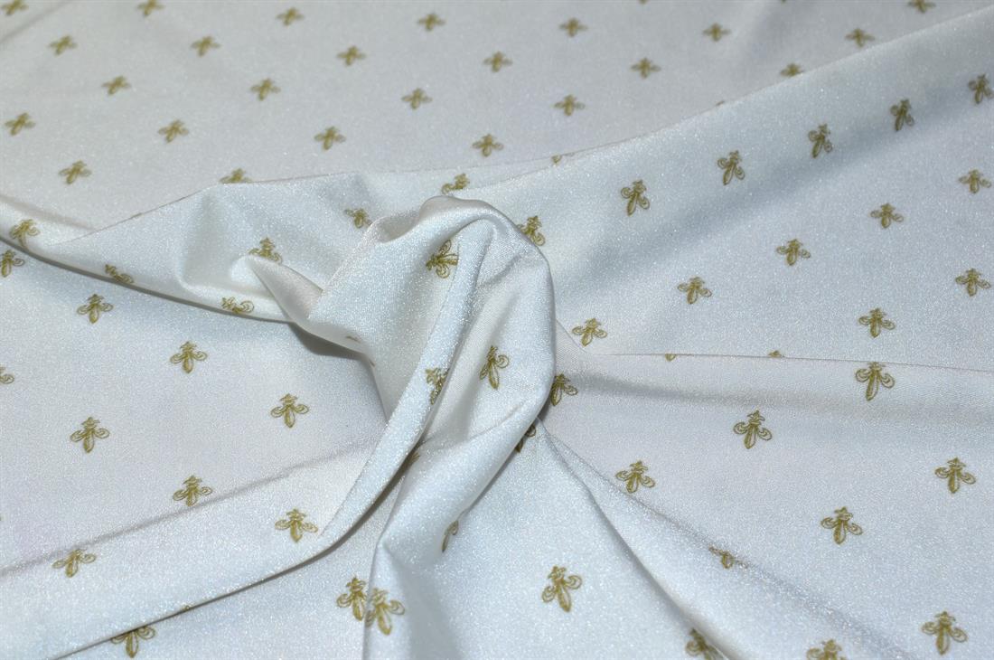 Cream Printed Stretchy Metallic Look Foil Jersey
