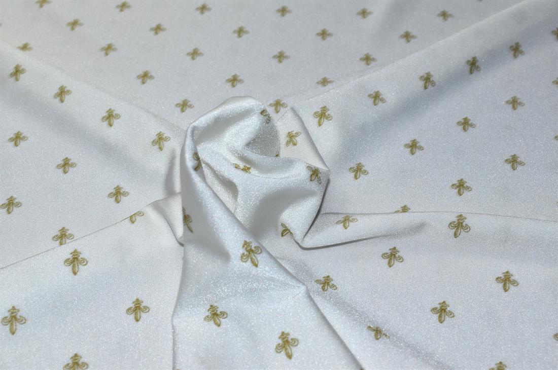 Cream Printed Stretchy Metallic Look Foil Jersey