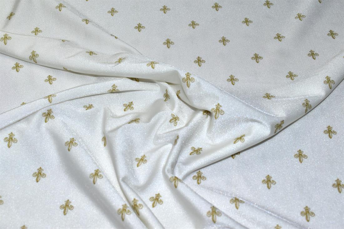 Cream Printed Stretchy Metallic Look Foil Jersey