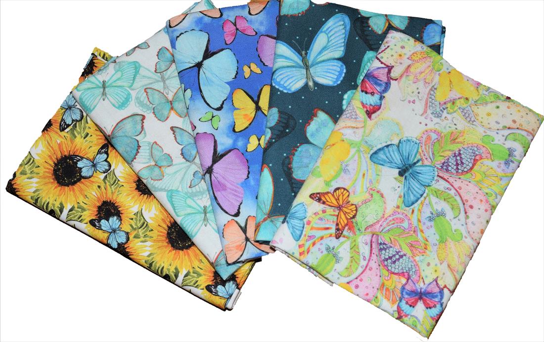 Fat Quarter Bundle Printed 100% Cotton Fabric, Butterfly Design