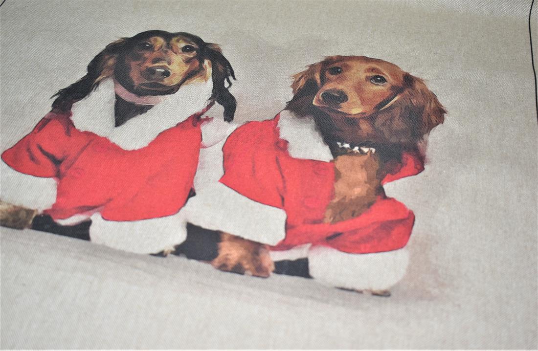 Natural Christmas Dachshunds Panels Printed Digital Canvas Fabric