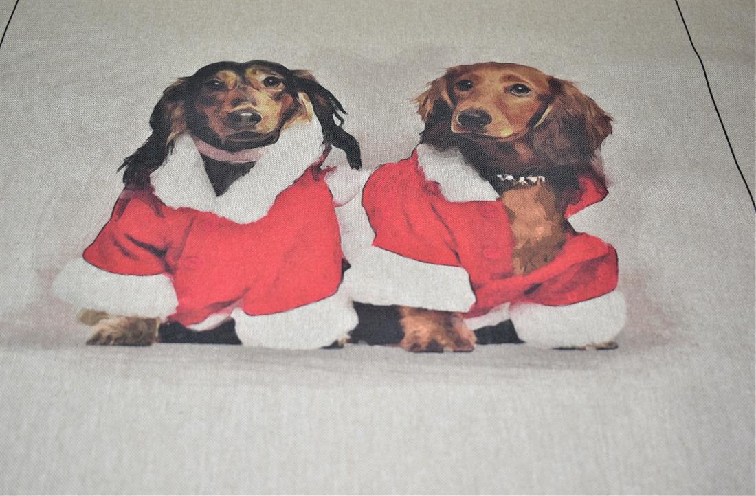 Natural Christmas Dachshunds Panels Printed Digital Canvas Fabric
