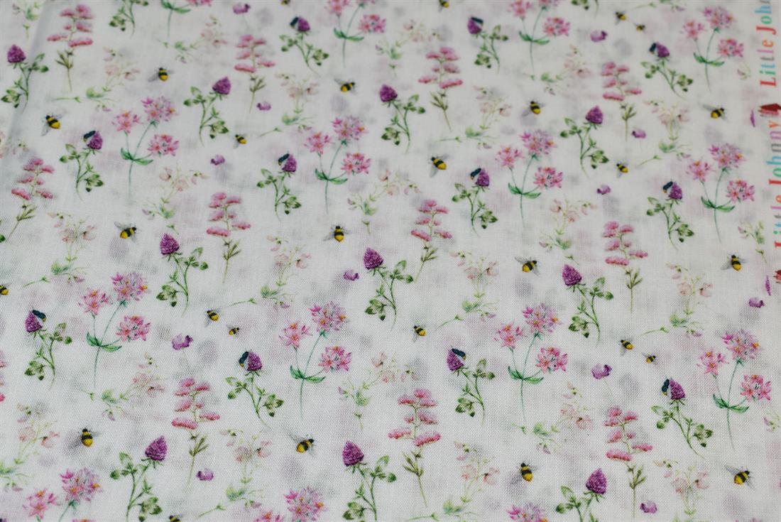 White Little Johnny Printed 100% Cotton Fabric