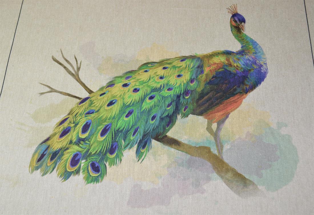 Natural Peacock Print Canvas Fabric