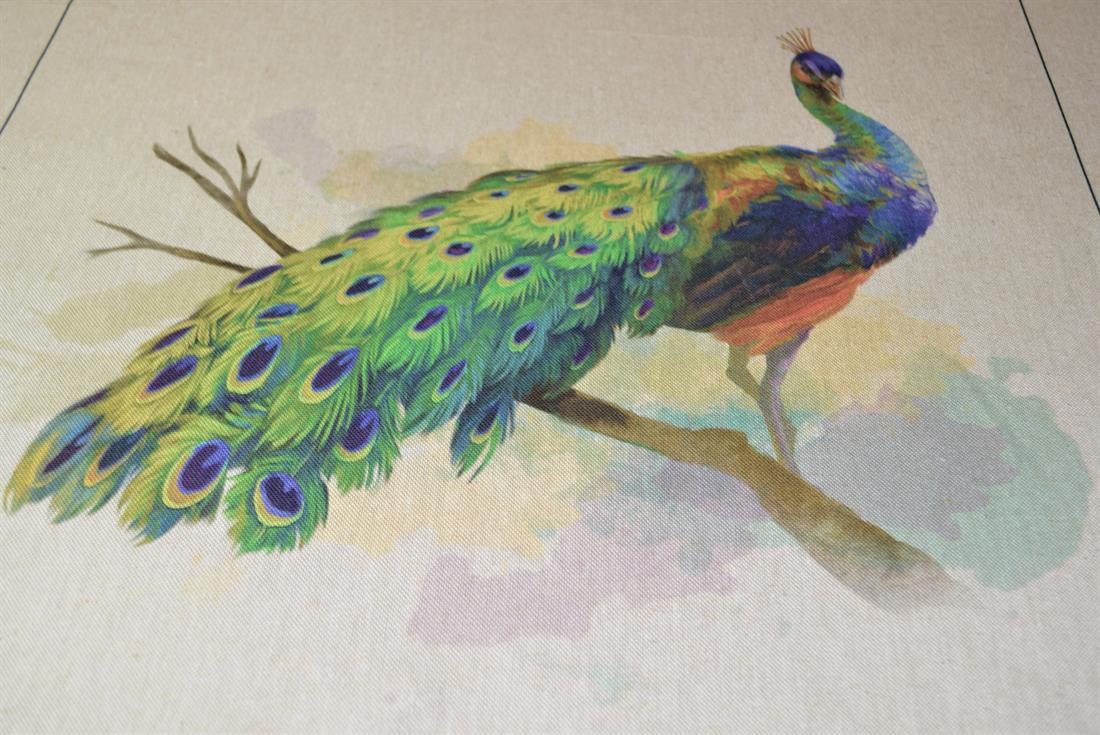 Natural Peacock Print Canvas Fabric