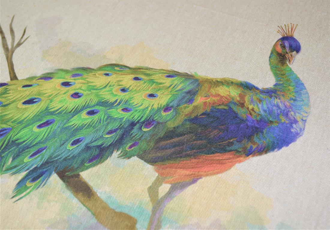 Natural Peacock Print Canvas Fabric