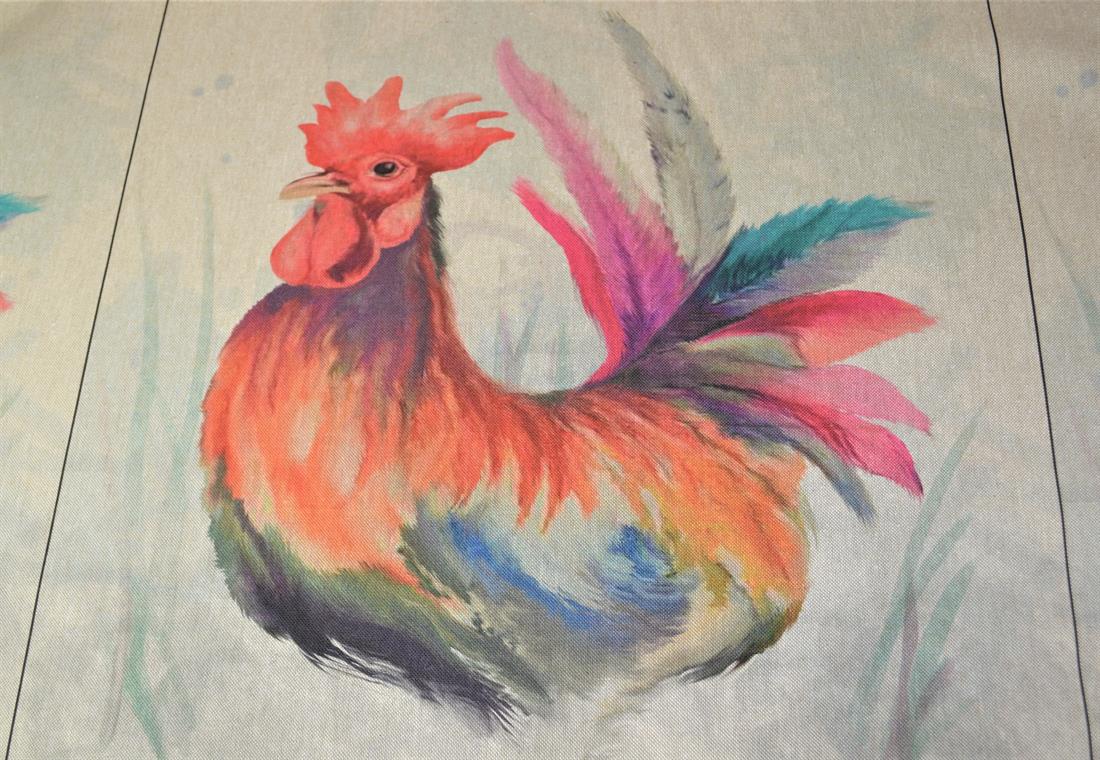 Natural Rooster Printed Digital Canvas Fabric