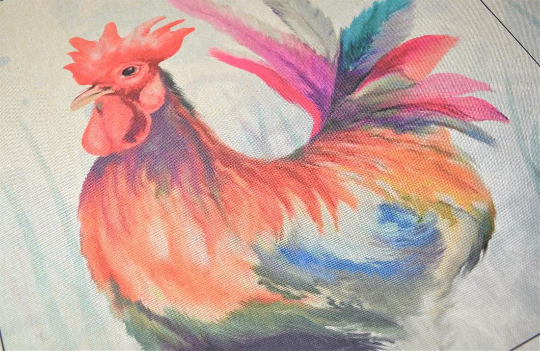 Natural Rooster Printed Digital Canvas Fabric