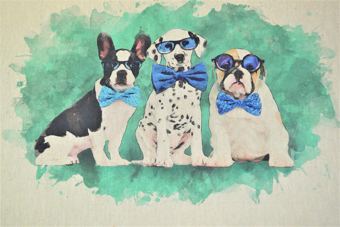 Cool Dogs Panel Printed Digital Canvas Fabric