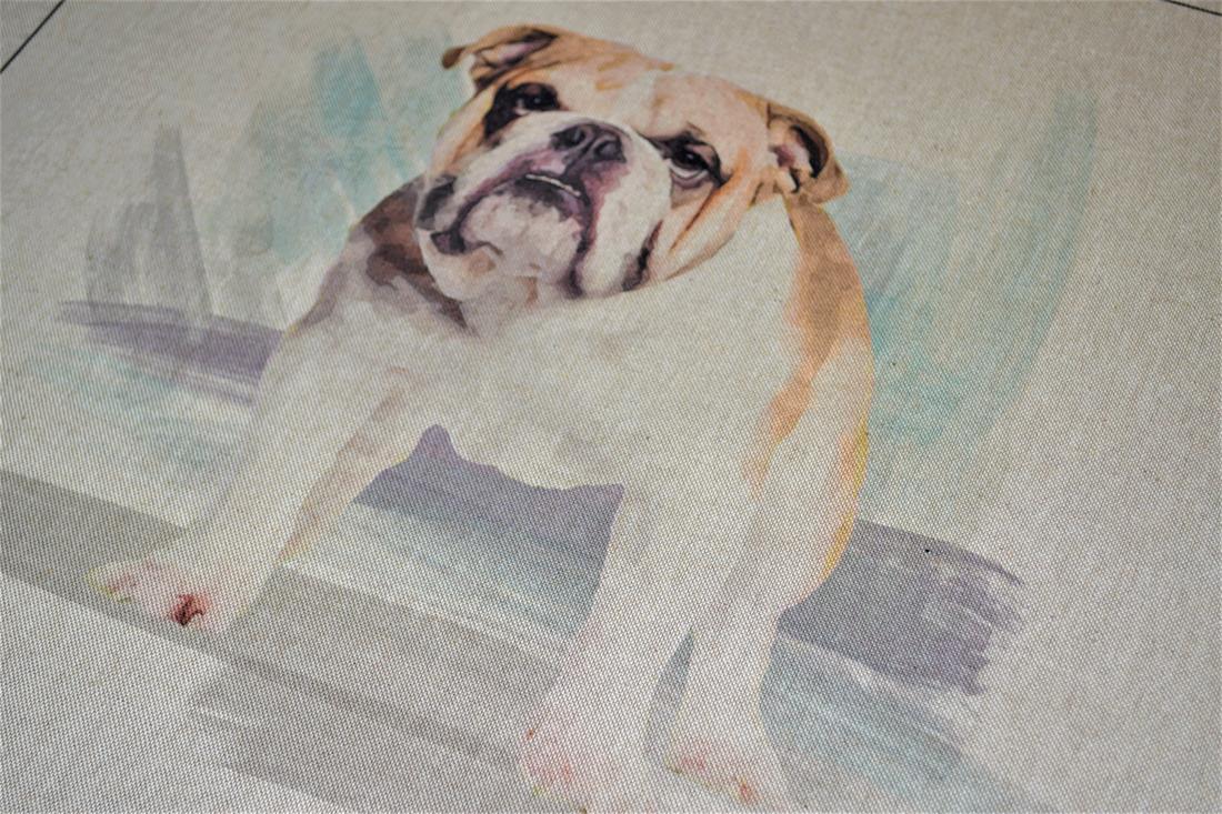 Natural English Bulldog Printed Digital Canvas Fabric