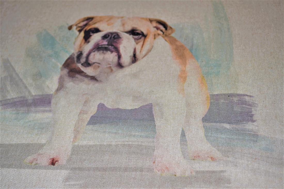 Natural English Bulldog Printed Digital Canvas Fabric