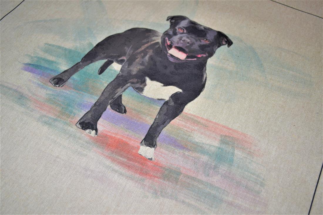 Natural Staffordshire Bull Terrier Printed Digital Canvas Fabric