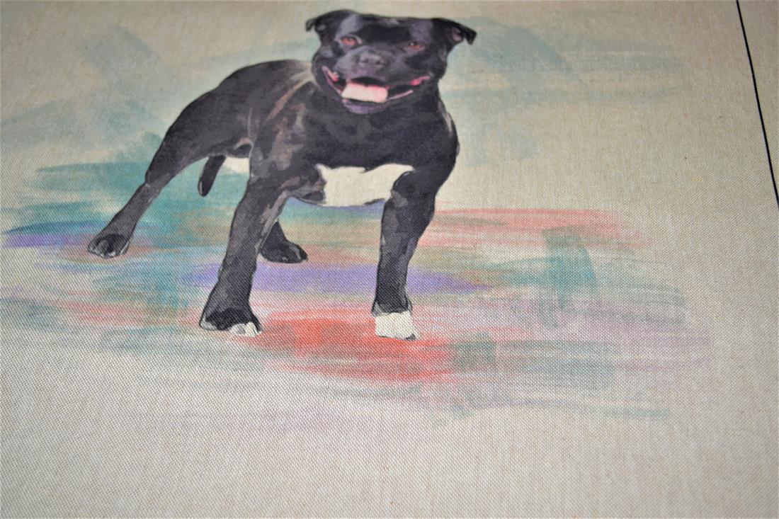 Natural Staffordshire Bull Terrier Printed Digital Canvas Fabric