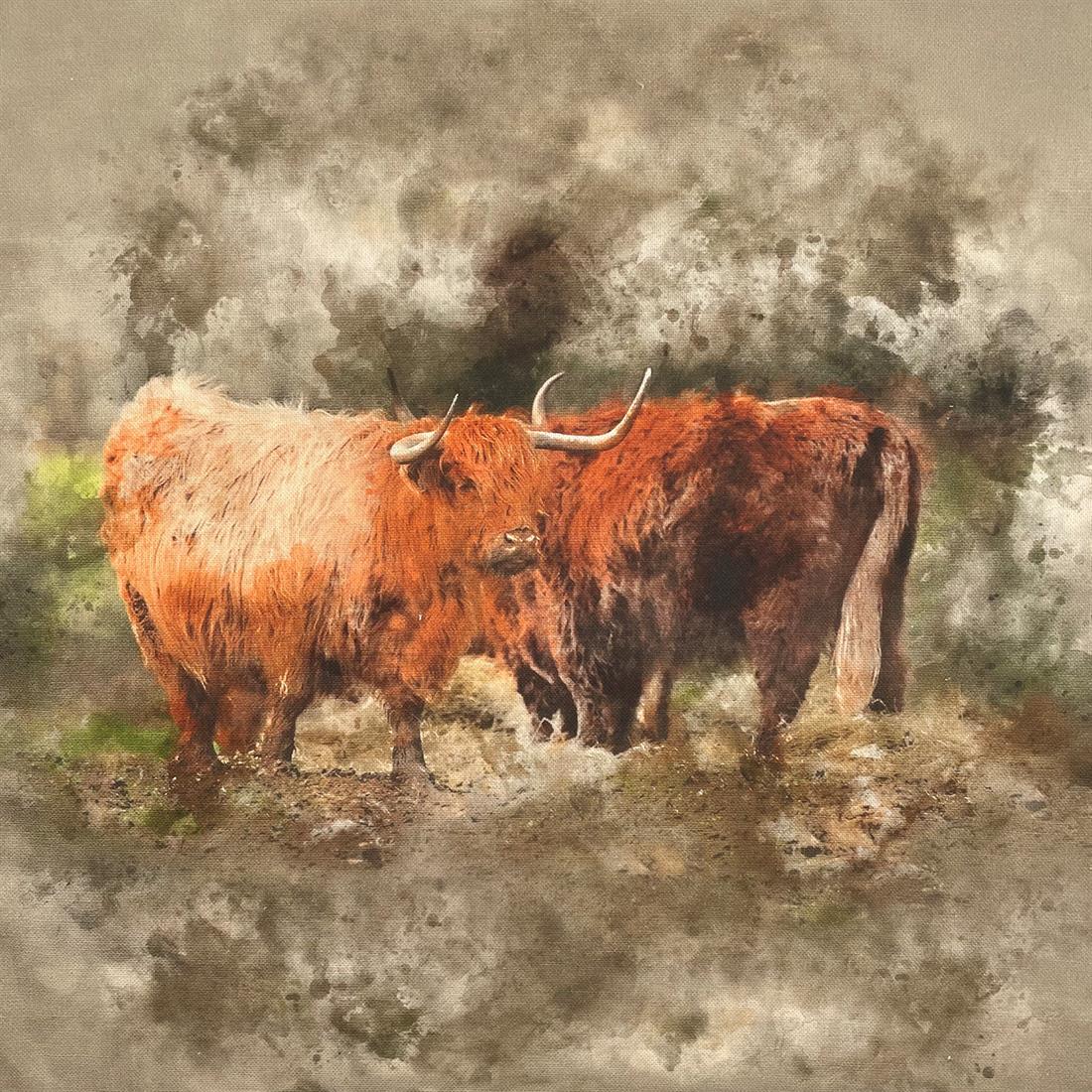 Highland Cow Printed Digital Canvas Fabric